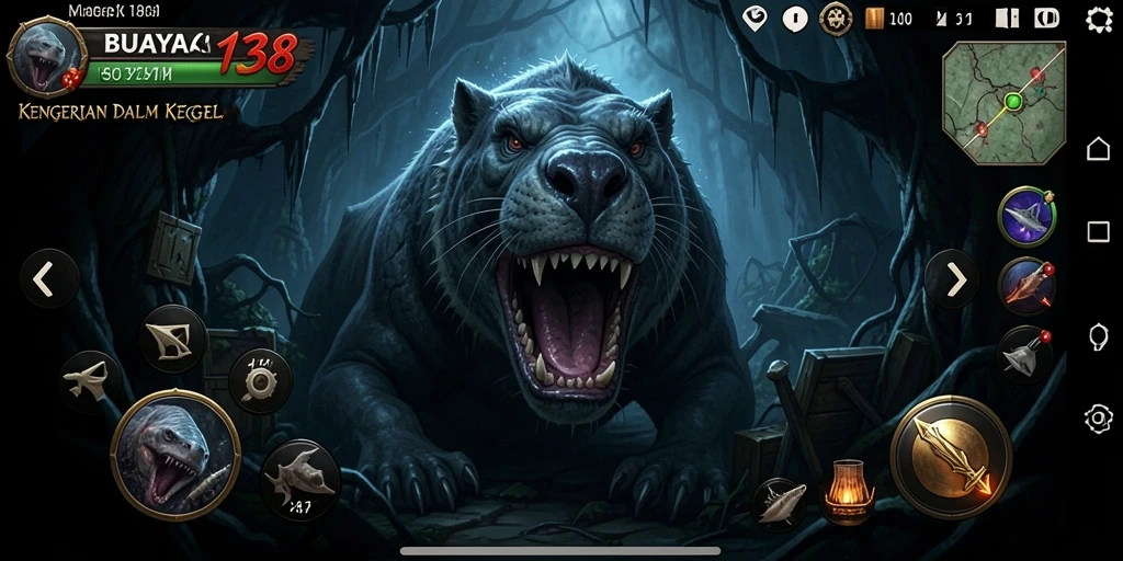 Tangkapan layar gameplay BUAYA138 dengan atmosfer menyeramkan.