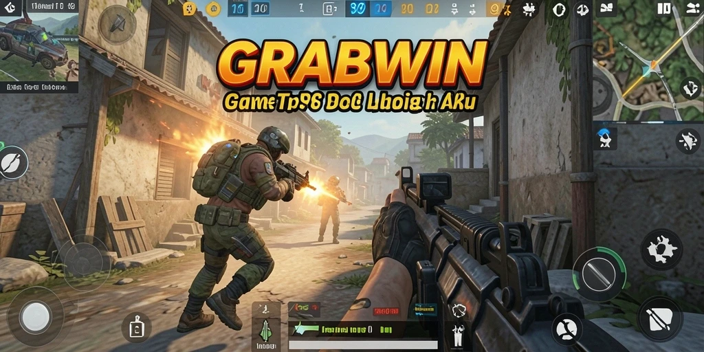 Tangkapan layar gameplay <strong>GRABWIN</strong> dengan aksi tembak-menembak intens.