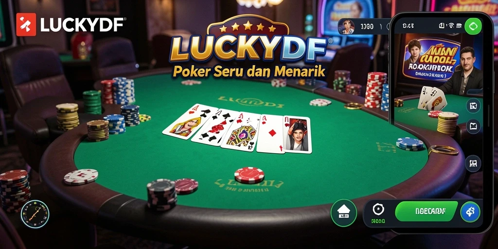 Screenshot gameplay LUCKYDF menunjukkan suasana permainan Poker yang intens.