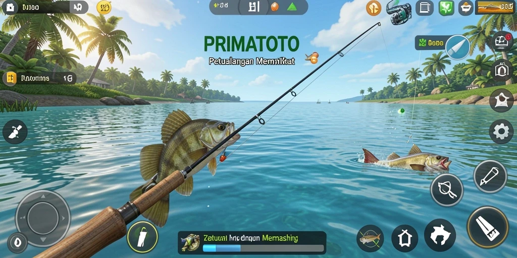Gameplay PRIMATOTO yang seru dengan berbagai jenis ikan.