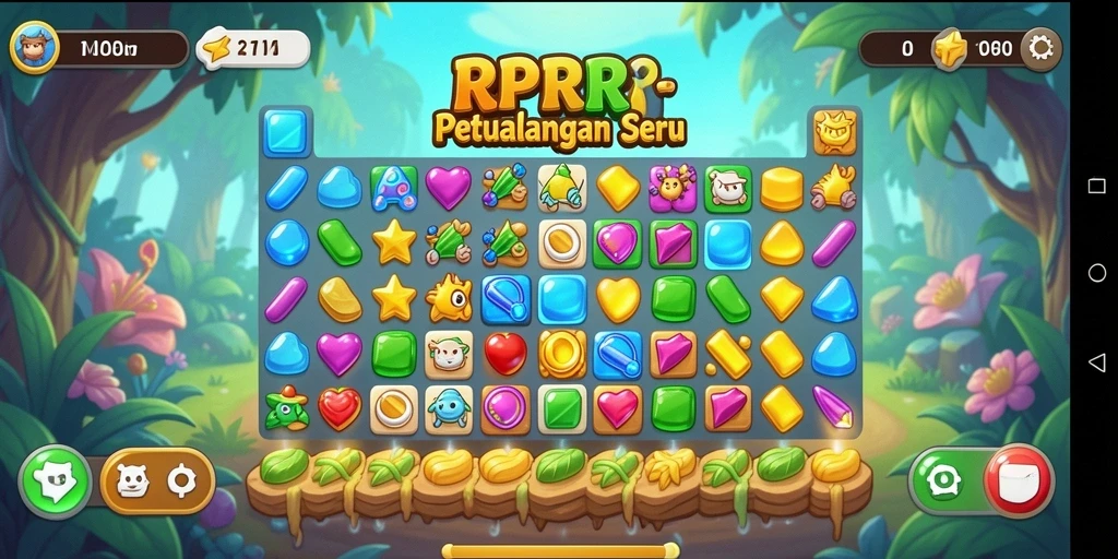 Screenshot utama RPRR menampilkan gameplay Match-3 yang penuh warna.