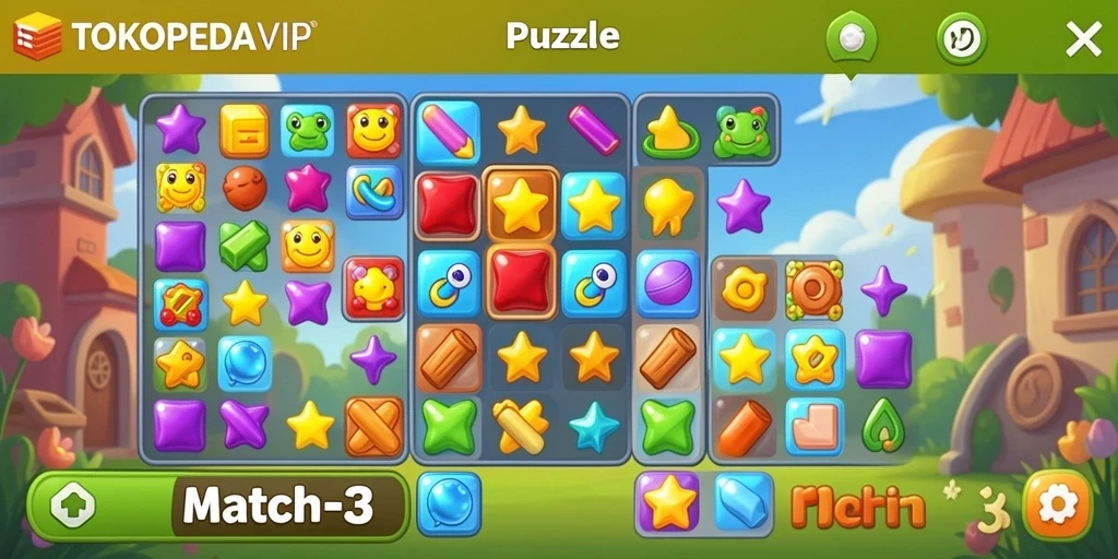 Screenshot gameplay TOKOPEDIAVIP yang menunjukkan keseruan mencocokkan blok warna.